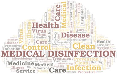 Tıbbi dezenfeksiyon kelime bulut vektörü sadece metin ile yapılan.