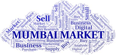 Mumbai Market kelime bulutu. Yalnızca metin ile yapılan vektör.