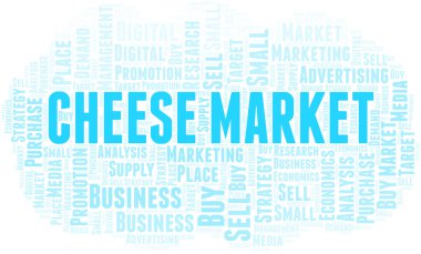 Cheese Market kelime bulutu. Yalnızca metin ile yapılan vektör.
