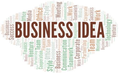 İş fikri kelime bulutu. Sadece metin ile yapılan kolaj.