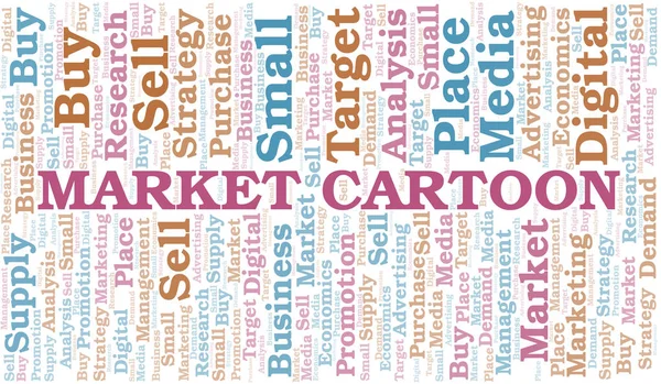 Mercado Cartoon nuvem de palavras. Vetor feito apenas com texto . — Vetor de Stock