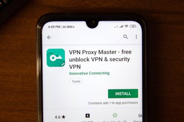 Ivanovsk, Rusya - 07 Temmuz 2019: VPN Proxy Master uygulaması akıllı telefon veya tablet ekranında.