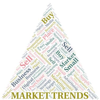 Piyasa trendleri kelime bulutu. Yalnızca metin ile yapılan vektör.
