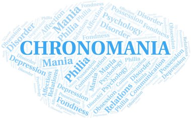 Chronomania kelime bulutu. Sadece metin ile yapılan Mania türü.