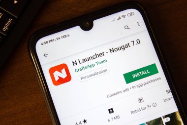 İvanovsk, Rusya-07 Temmuz 2019: N Launcher-akıllı telefon veya tabletin ekranında Nougat 7,0 uygulaması.