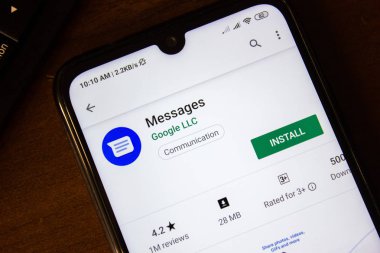 İvanovsk, Rusya-07 Temmuz 2019: akıllı telefon veya tablet ekranında Google messages uygulaması.