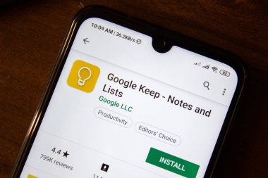 İvanovsk, Rusya-07 Temmuz 2019: Google Keep-notlar ve listeler uygulama akıllı telefon veya tablet ekranında.