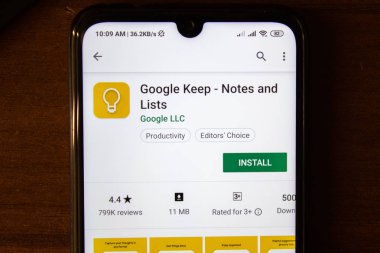 İvanovsk, Rusya-07 Temmuz 2019: Google Keep-notlar ve listeler uygulama akıllı telefon veya tablet ekranında.