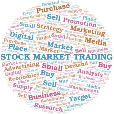 Stock Market Ticaret kelime bulutu. Yalnızca metin ile yapılan vektör.