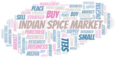 Hint baharat piyasası kelime bulutu. Yalnızca metin ile yapılan vektör.