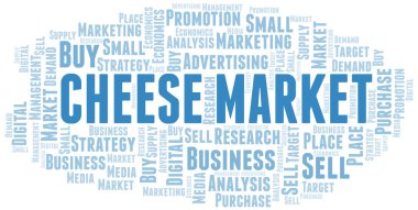 Cheese Market kelime bulutu. Yalnızca metin ile yapılan vektör.