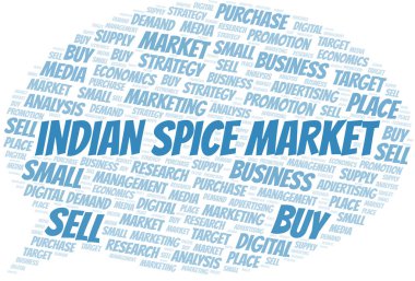 Hint baharat piyasası kelime bulutu. Yalnızca metin ile yapılan vektör.