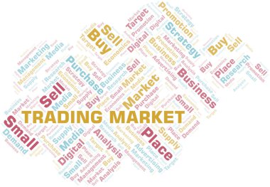 Ticaret piyasası kelime bulutu. Yalnızca metin ile yapılan vektör.