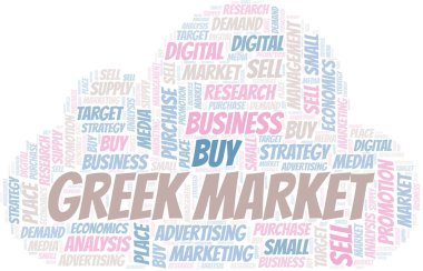 Yunan pazarı kelime bulutu. Yalnızca metin ile yapılan vektör.