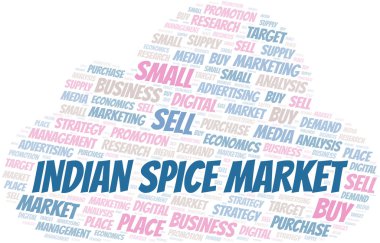 Hint baharat piyasası kelime bulutu. Yalnızca metin ile yapılan vektör.