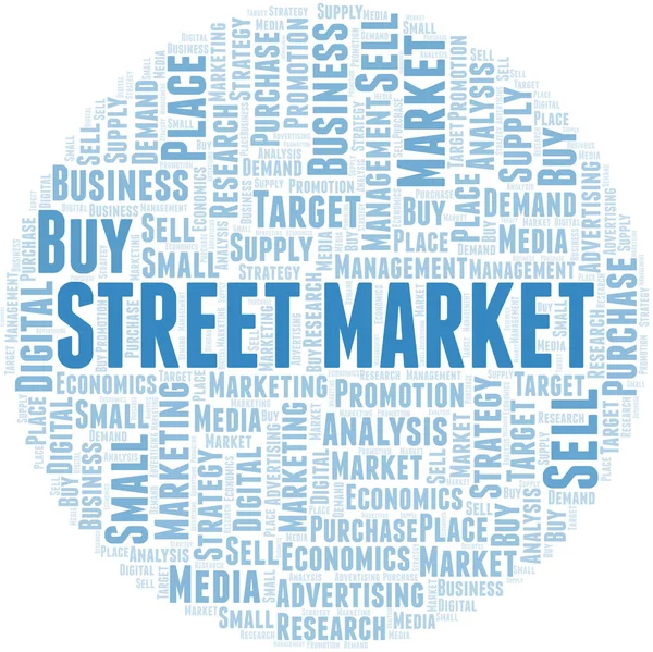 ストリートマーケットワードクラウド。テキストのみで作られたベクトル. — ストックベクタ