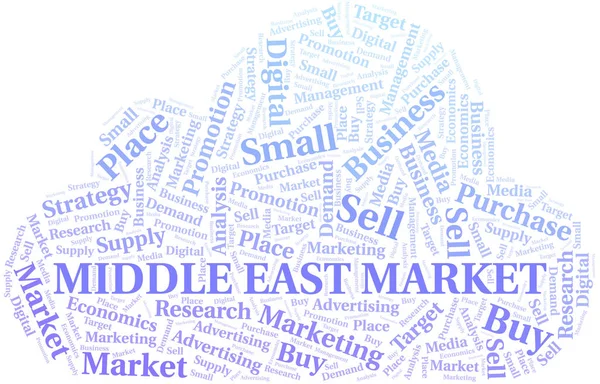 中東市場ワードクラウド。テキストのみで作られたベクトル. — ストックベクタ