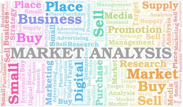 市场分析词云。仅使用文本制作的矢量. — 图库矢量图片