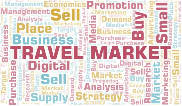 Travel Market nuvem de palavras. Vetor feito apenas com texto . — Vetor de Stock