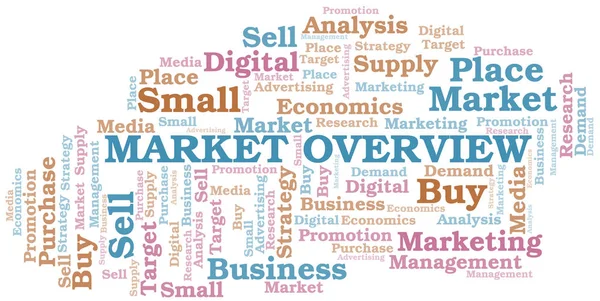 Visão geral do mercado nuvem de palavras. Vetor feito apenas com texto . — Vetor de Stock