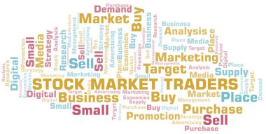 Hisse senedi piyasası Traders kelime bulutu. Yalnızca metin ile yapılan vektör.