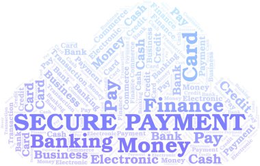 Güvenli ödeme kelime bulutu. Yalnızca metin ile yapılan vektör.