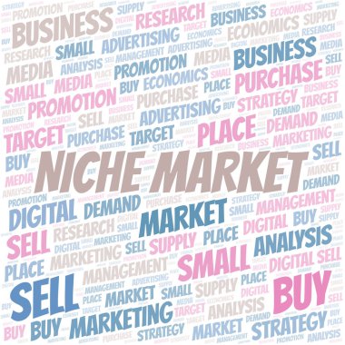 Niche Market kelime bulutu. Yalnızca metin ile yapılan vektör.