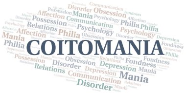 Coitomania kelime bulutu. Sadece metin ile yapılan Mania türü.