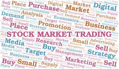 Stock Market Ticaret kelime bulutu. Yalnızca metin ile yapılan vektör.