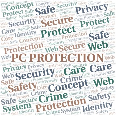 PC koruma kelime bulutu. Yalnızca metin ile yapılan wordcloud.