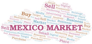 Mexico Market kelime bulutu. Yalnızca metin ile yapılan vektör.