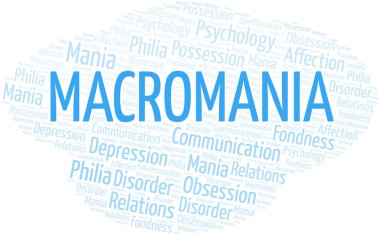 Macromania kelime bulutu. Sadece metin ile yapılan Mania türü.