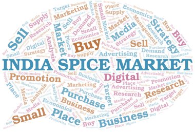 Hindistan Spice Market kelime bulut. Yalnızca metinle yapılan vektör.