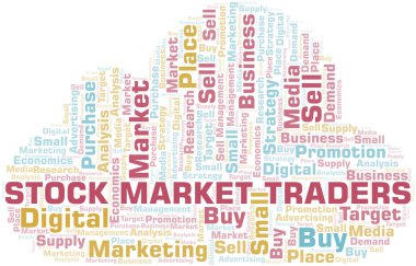 Hisse senedi piyasası Traders kelime bulutu. Yalnızca metin ile yapılan vektör.