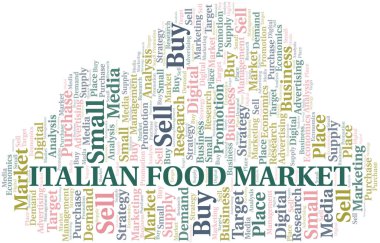 İtalyan Gıda Piyasası kelime bulut. Yalnızca metinle yapılan vektör.