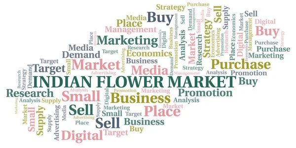 Ινδικό λουλούδι της αγοράς λέξη σύννεφο. Διάνυσμα κατασκευασμένο μόνο με κείμενο. — Διανυσματικό Αρχείο