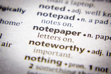 Sözlükteki sözcük veya tümcecik Not kağıdı.