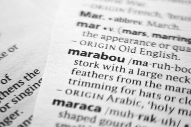Sözlükte Marabou sözcüğü veya tümceciği.