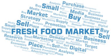 Taze Gıda Piyasası kelime bulut. Yalnızca metinle yapılan vektör.