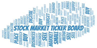 Stock Market Ticker kurulu kelime bulutu. Yalnızca metin ile yapılan vektör.
