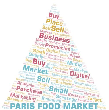 Paris Food Market kelime bulutu. Yalnızca metin ile yapılan vektör.