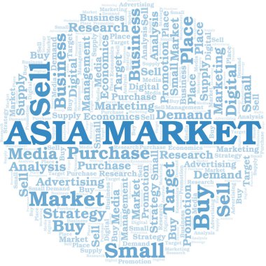 Asya pazarı kelime bulutu. Yalnızca metin ile yapılan vektör.