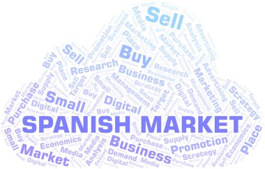 İspanyol pazarı kelime bulutu. Yalnızca metin ile yapılan vektör.