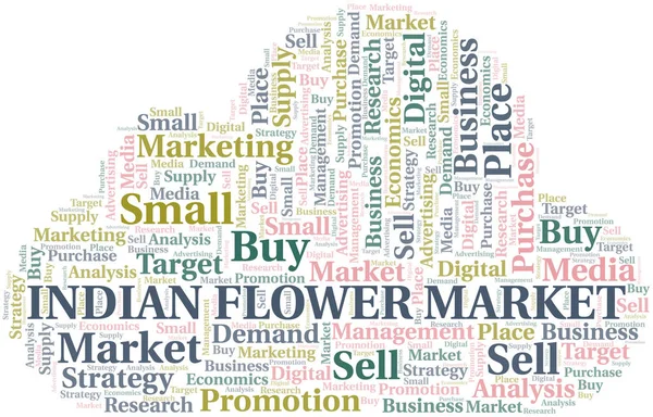 Ινδικό λουλούδι της αγοράς λέξη σύννεφο. Διάνυσμα κατασκευασμένο μόνο με κείμενο. — Διανυσματικό Αρχείο