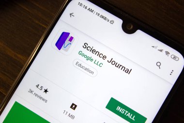 İvanovsk, Rusya-21 Temmuz 2019: akıllı telefonun ekranında Science Journal uygulaması.