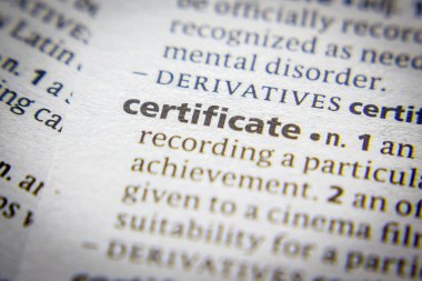 Sözlükteki sözcük veya tümcecik Sertifikası.