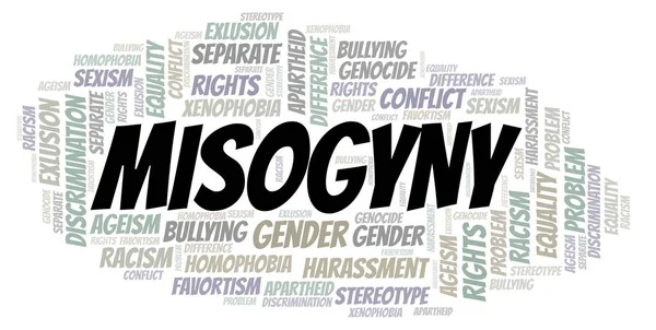 Misogyny-druh diskriminace-slovní mrak. — Stock fotografie