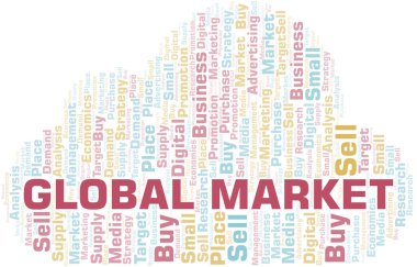 Küresel piyasa kelime bulutu. Yalnızca metin ile yapılan vektör.