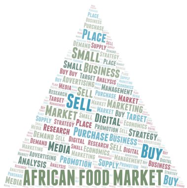 Afrika gıda piyasası kelime bulutu. Yalnızca metin ile yapılan vektör.