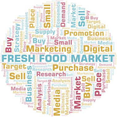 Taze Gıda Piyasası kelime bulut. Yalnızca metinle yapılan vektör.